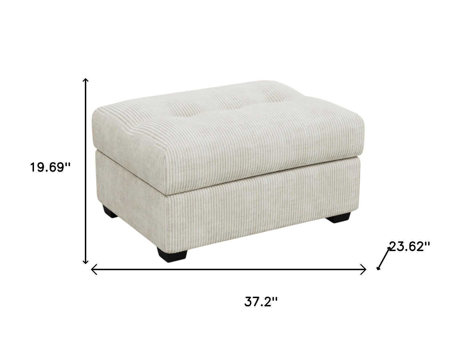 37" Beige and Black Corduroy Tufted Footstool