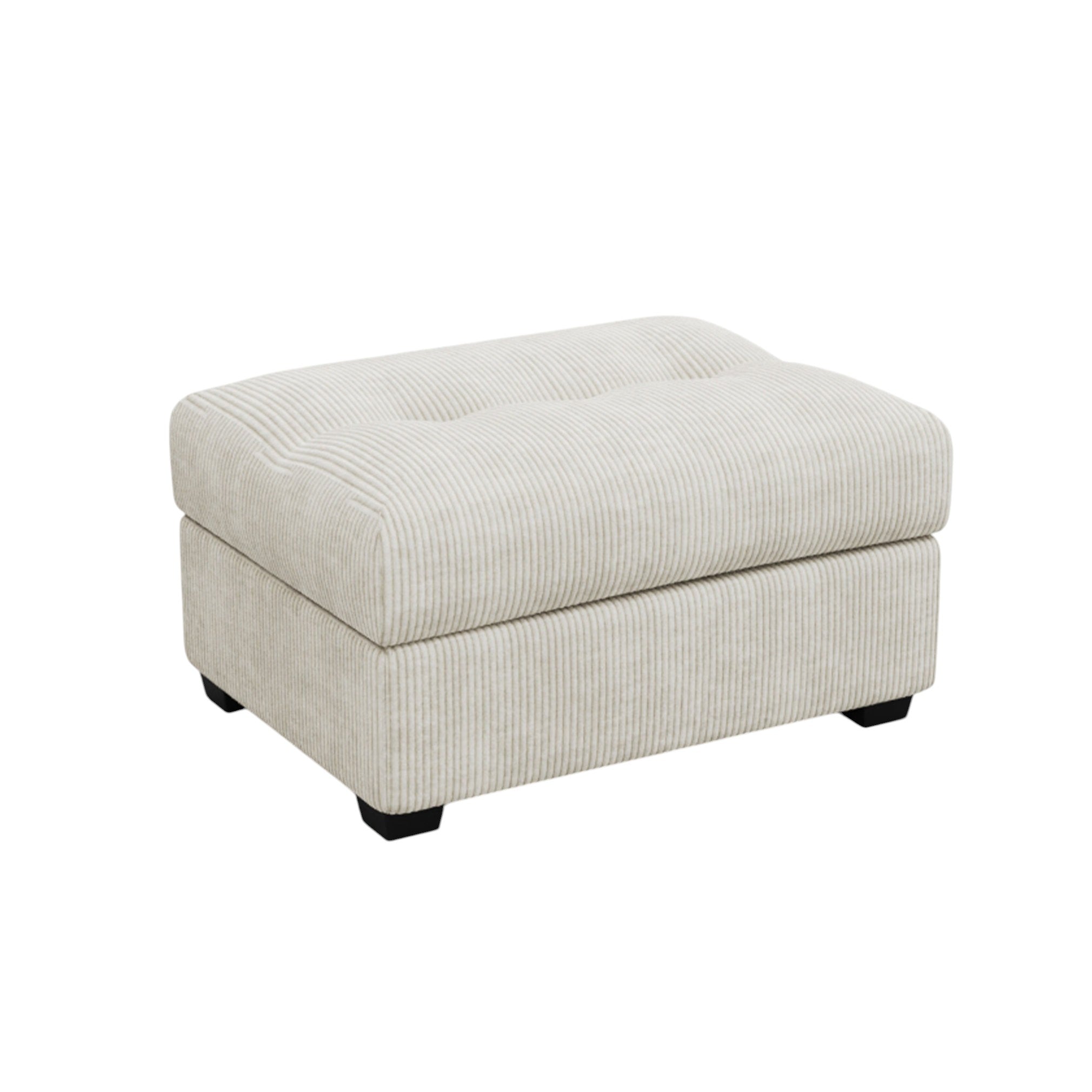 37" Beige and Black Corduroy Tufted Footstool