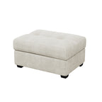 37" Beige and Black Corduroy Tufted Footstool