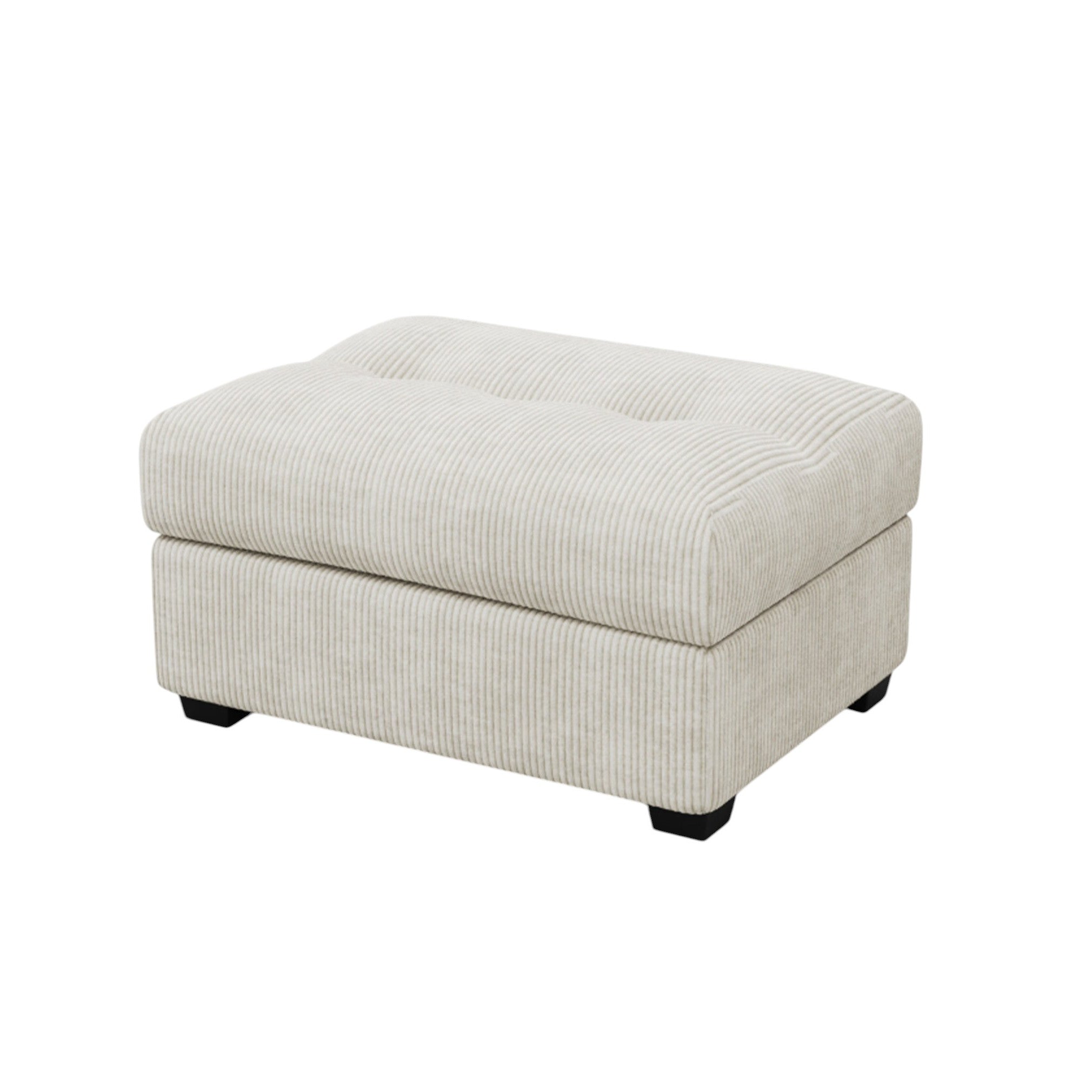 37" Beige and Black Corduroy Tufted Footstool