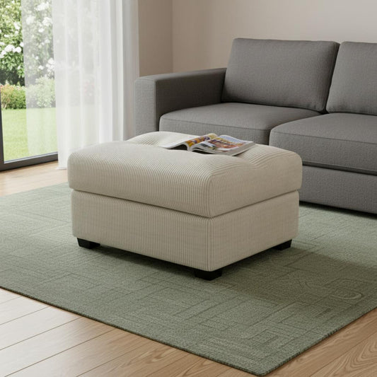 37" Beige and Black Corduroy Tufted Footstool