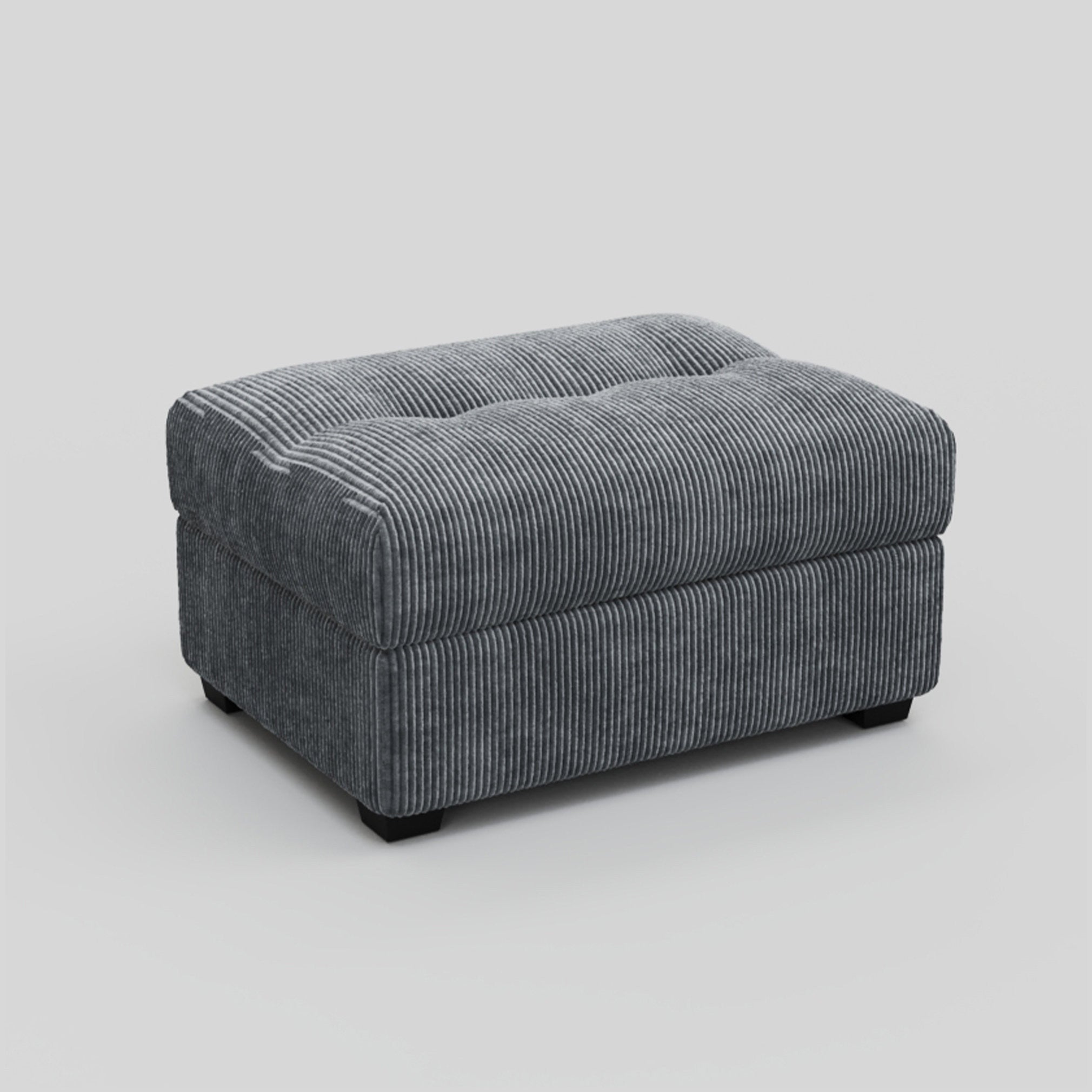 37" Gray and Black Corduroy Tufted Footstool