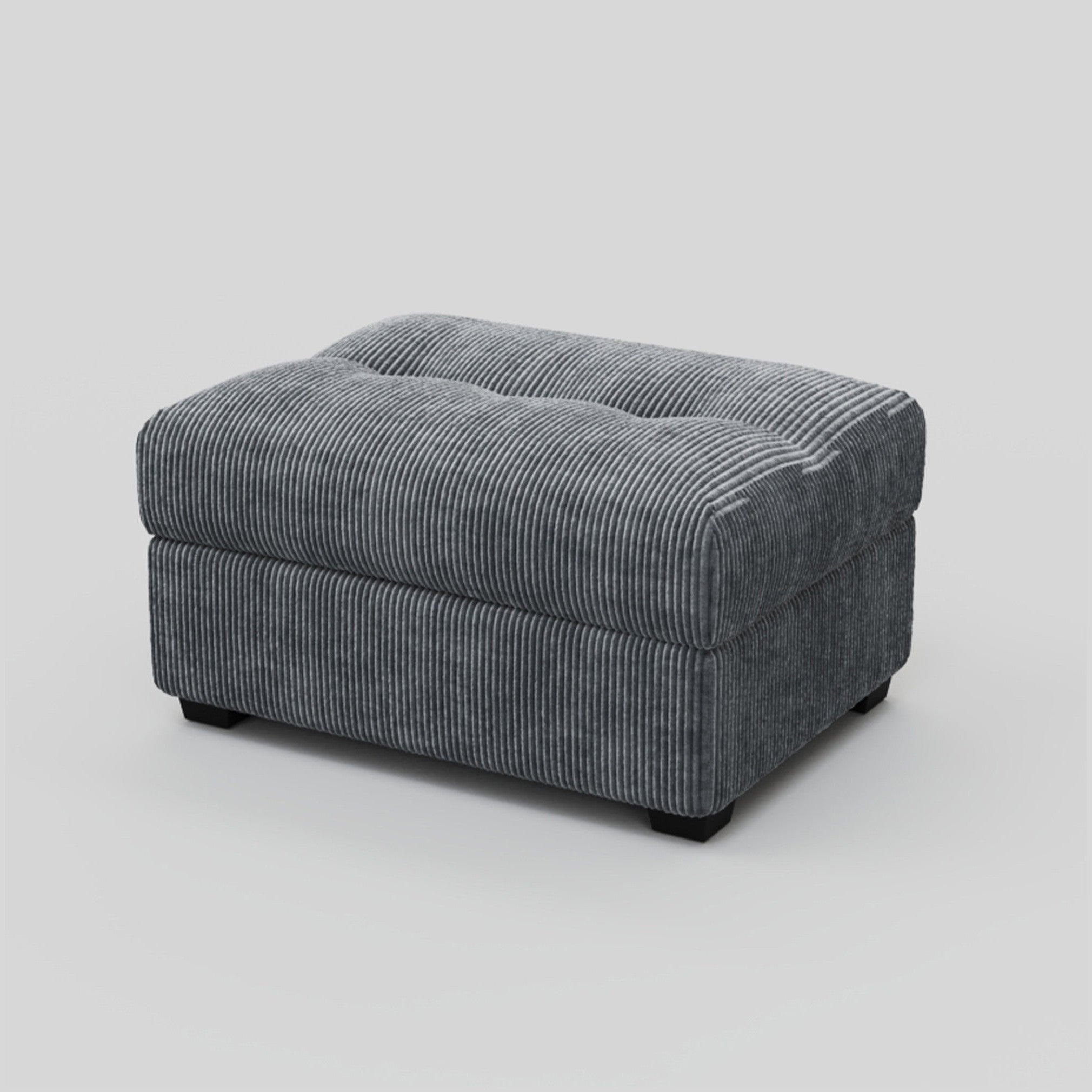 37" Gray and Black Corduroy Tufted Footstool
