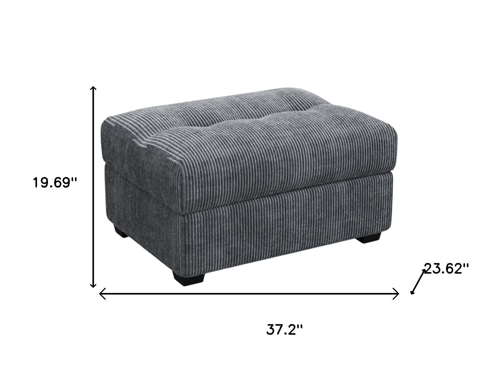 37" Gray and Black Corduroy Tufted Footstool