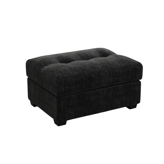 37" Black Corduroy Tufted Footstool