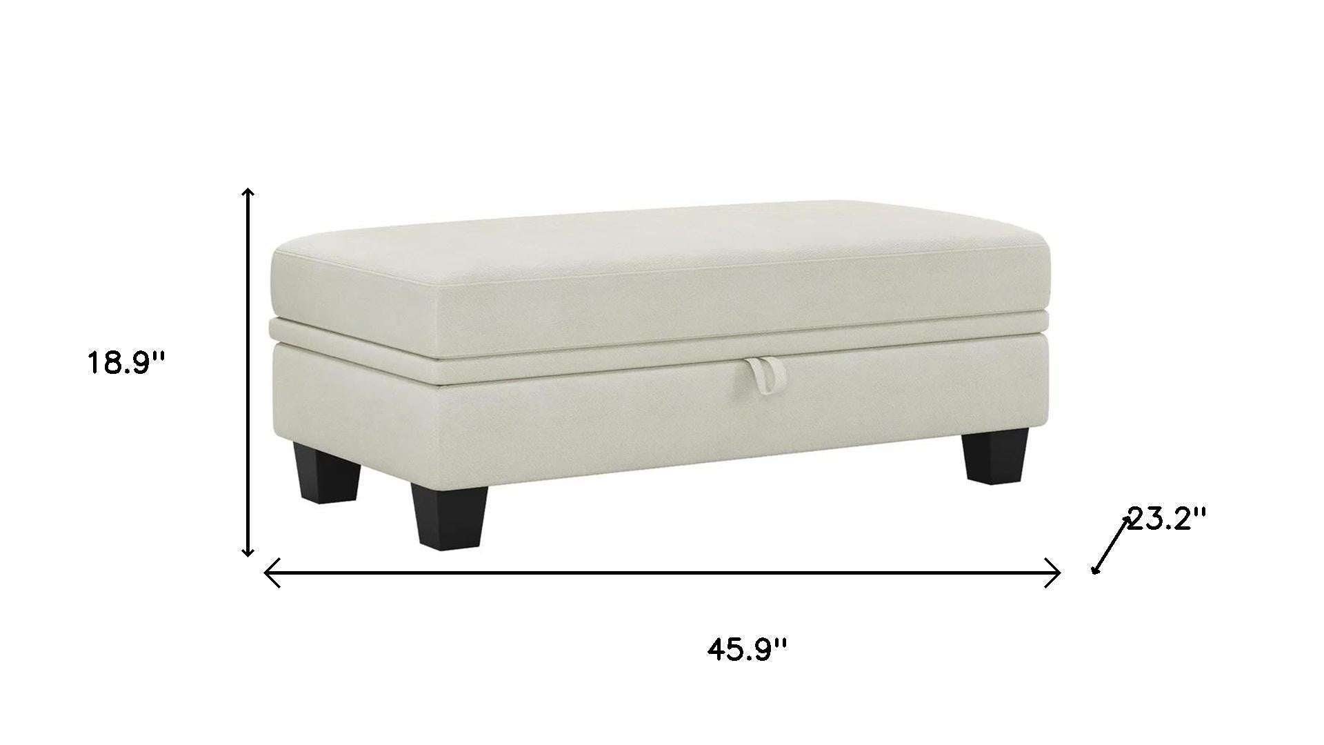 46" Beige and Black Chenille Storage Ottoman