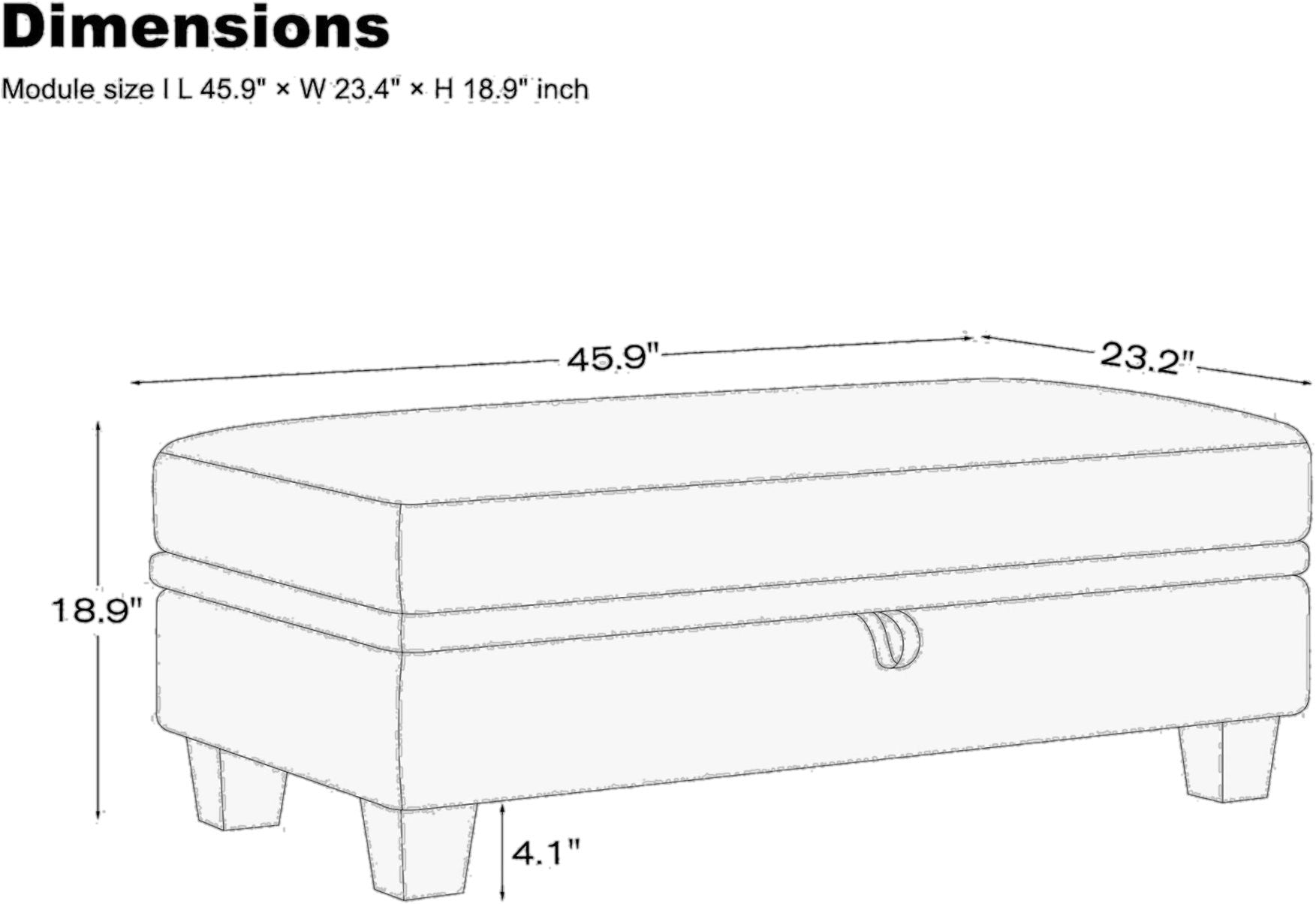 46" Beige and Black Chenille Storage Ottoman