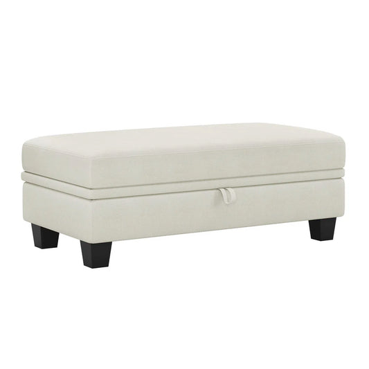 46" Beige and Black Chenille Storage Ottoman