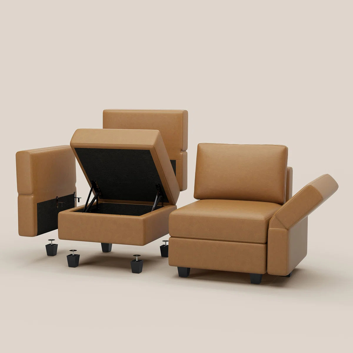 26" Brown and Black Faux Leather Storage Ottoman