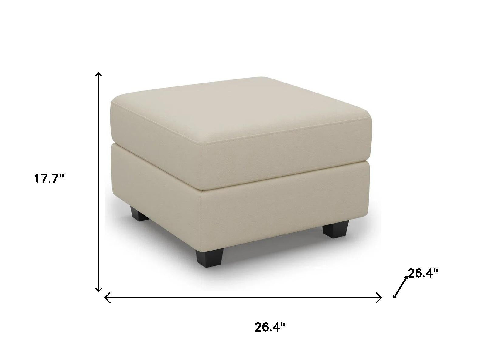 26" Beige and Black Faux Leather Storage Ottoman