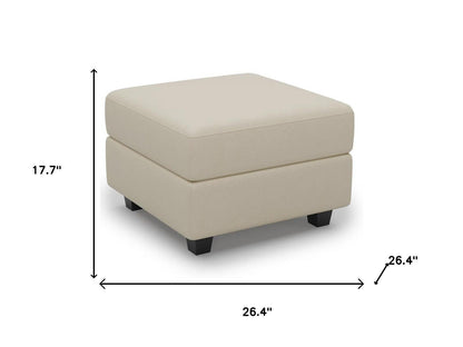 26" Beige and Black Faux Leather Storage Ottoman