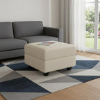 26" Beige and Black Faux Leather Storage Ottoman