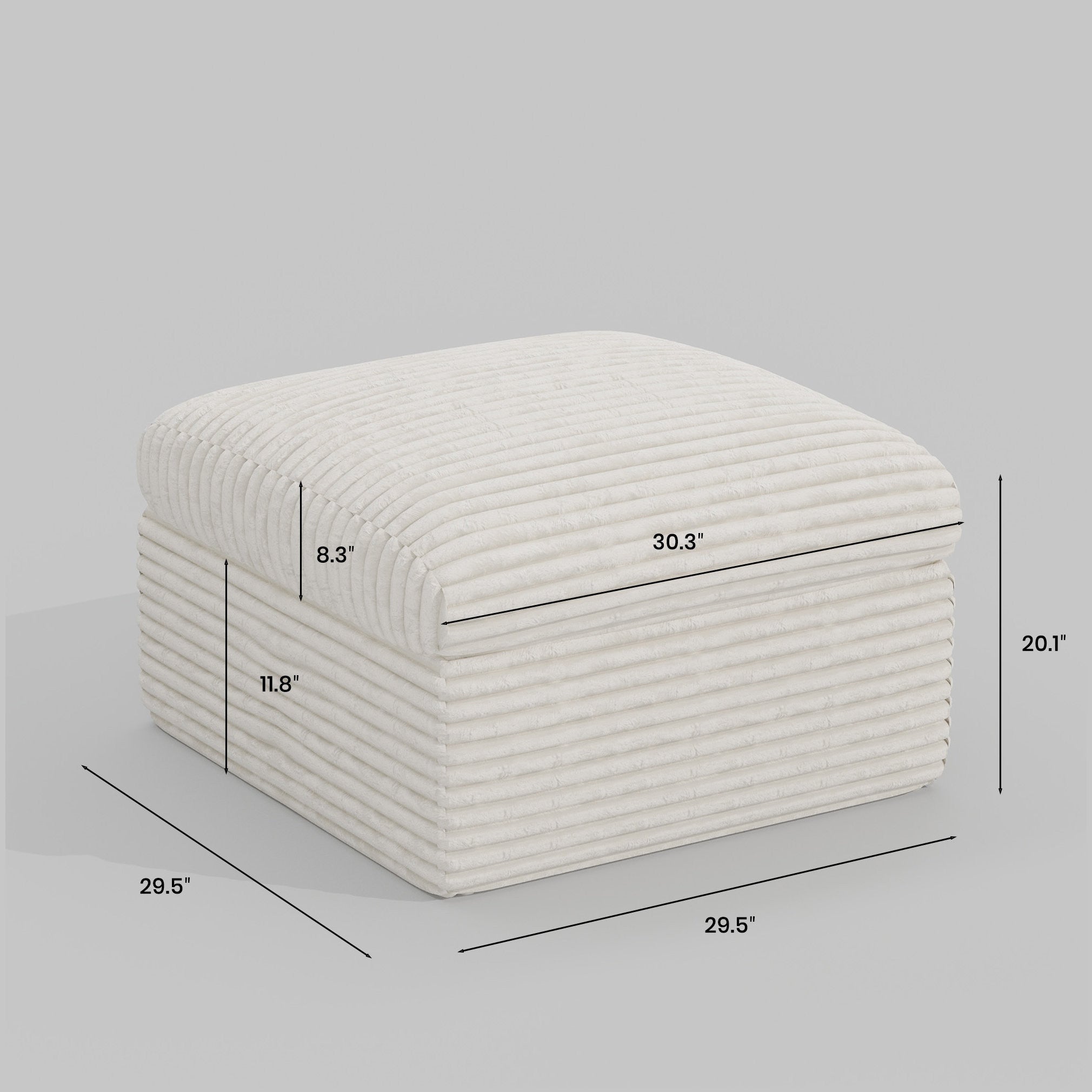 30" Beige Corduroy Footstool