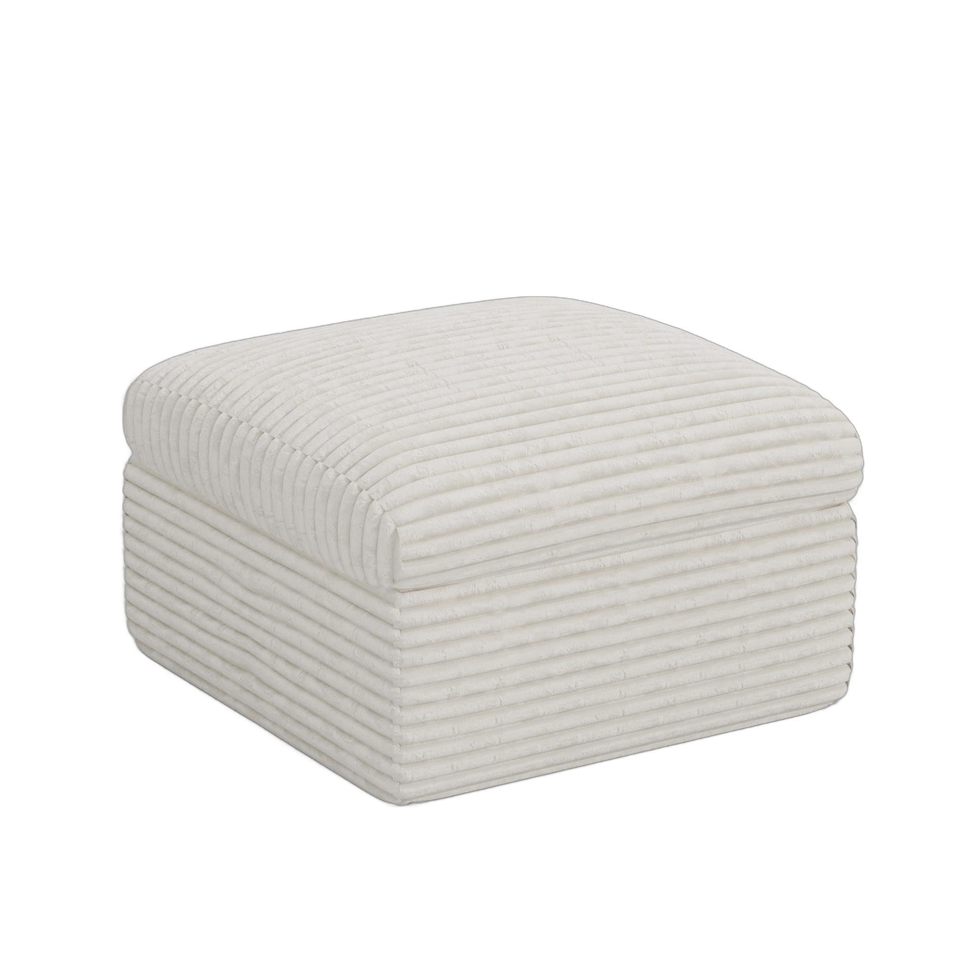 30" Beige Corduroy Footstool