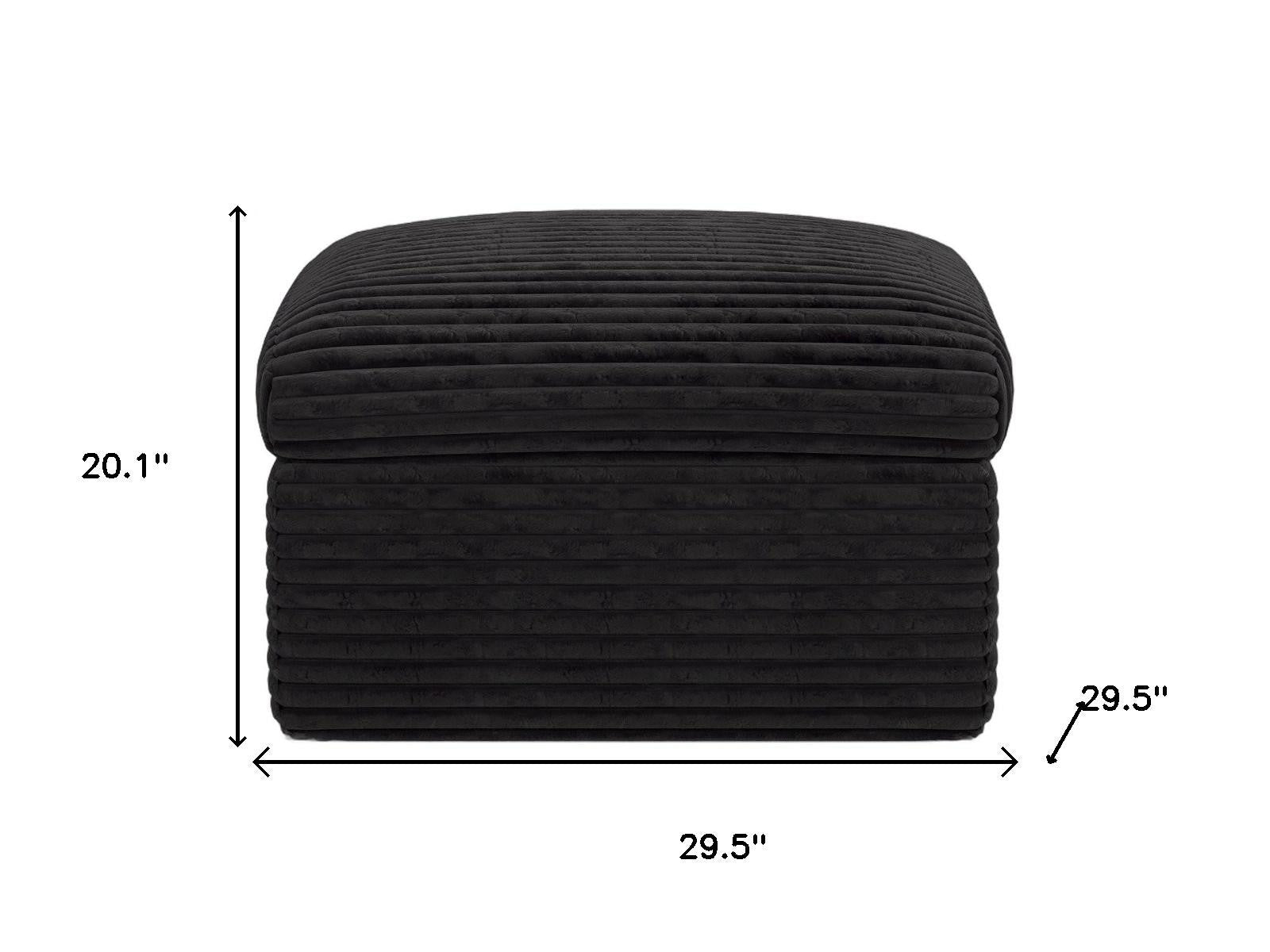 30" Black Corduroy Footstool