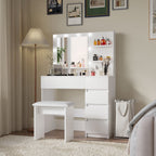 35" White Wood Five Drawer Vanity Table
