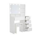 35" White Wood Five Drawer Vanity Table
