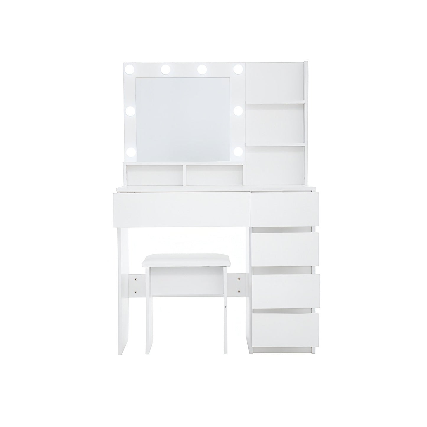 35" White Wood Five Drawer Vanity Table