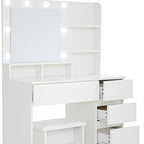 35" White Wood Five Drawer Vanity Table