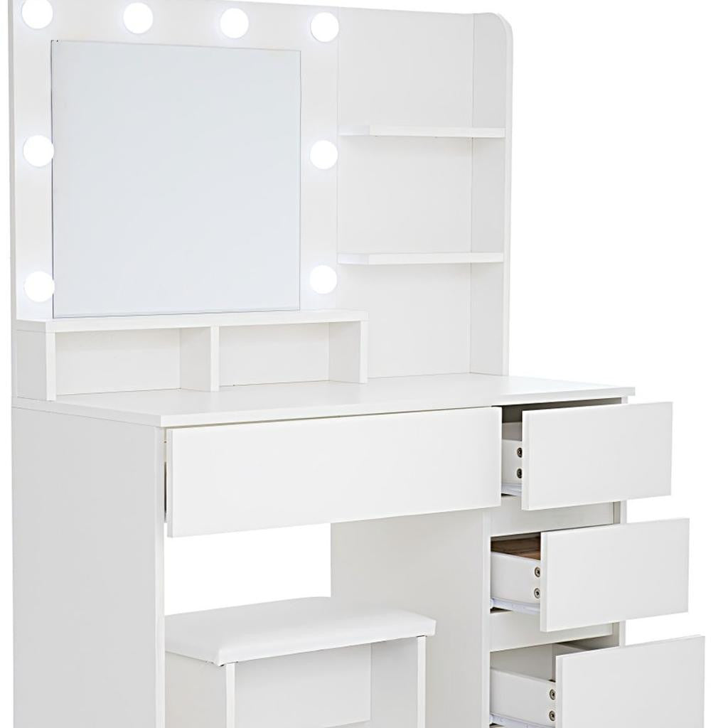 35" White Wood Five Drawer Vanity Table