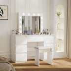 41" White Wood Lighted Seven Drawer Dresser