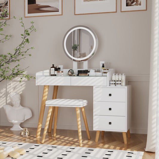 46" White Five Drawer Vanity Table