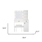 35" White Wood Lighted Two Drawer Dresser