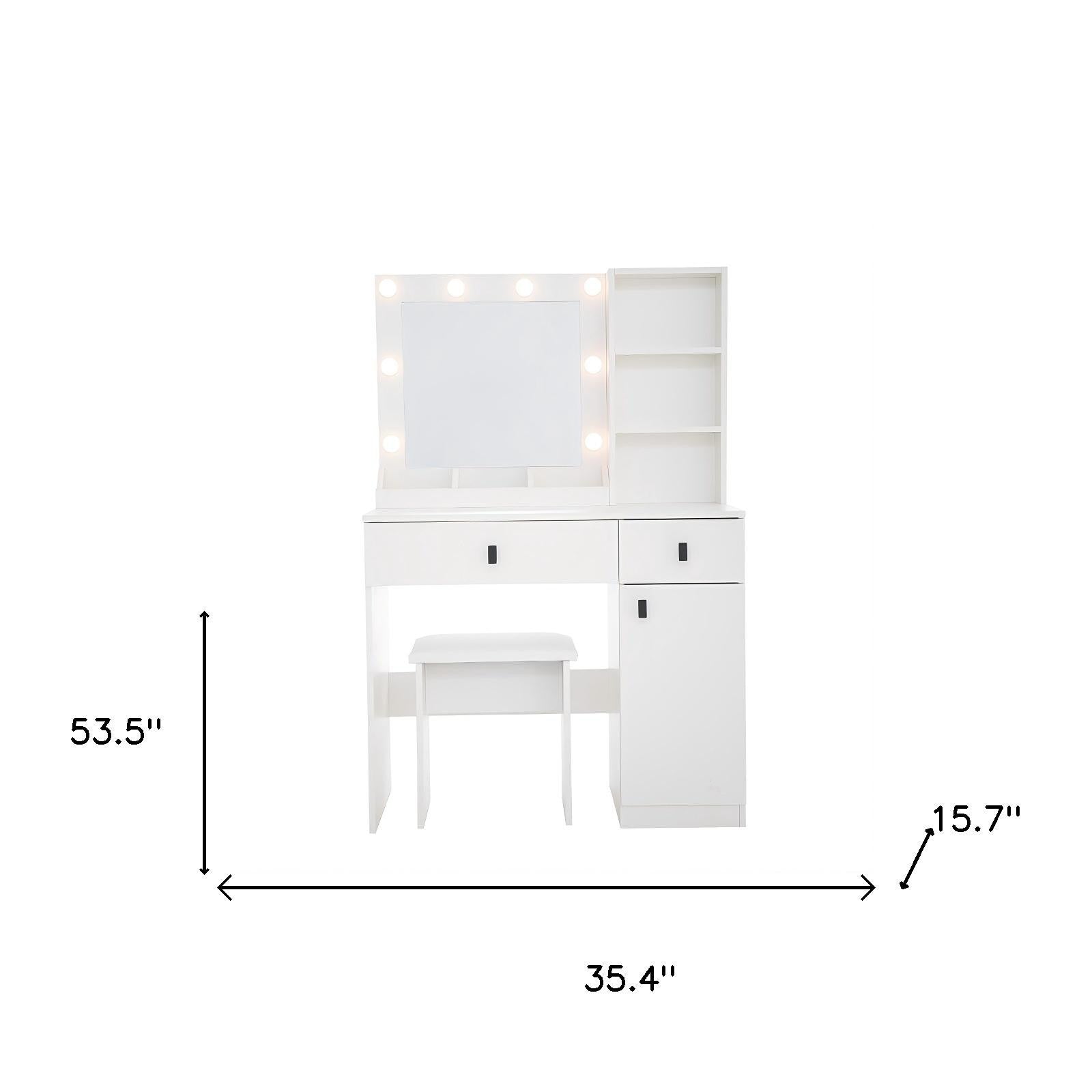 35" White Wood Lighted Two Drawer Dresser