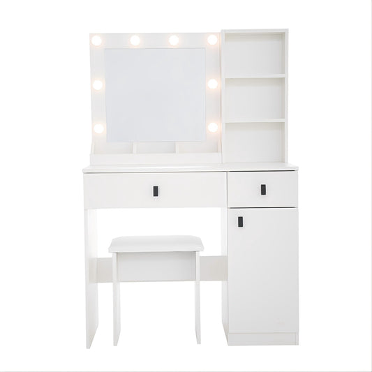 35" White Wood Lighted Two Drawer Dresser