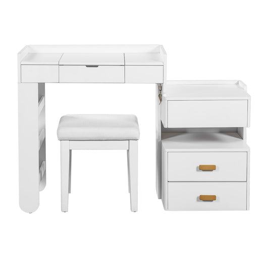 45" White Five Drawer Vanity Table