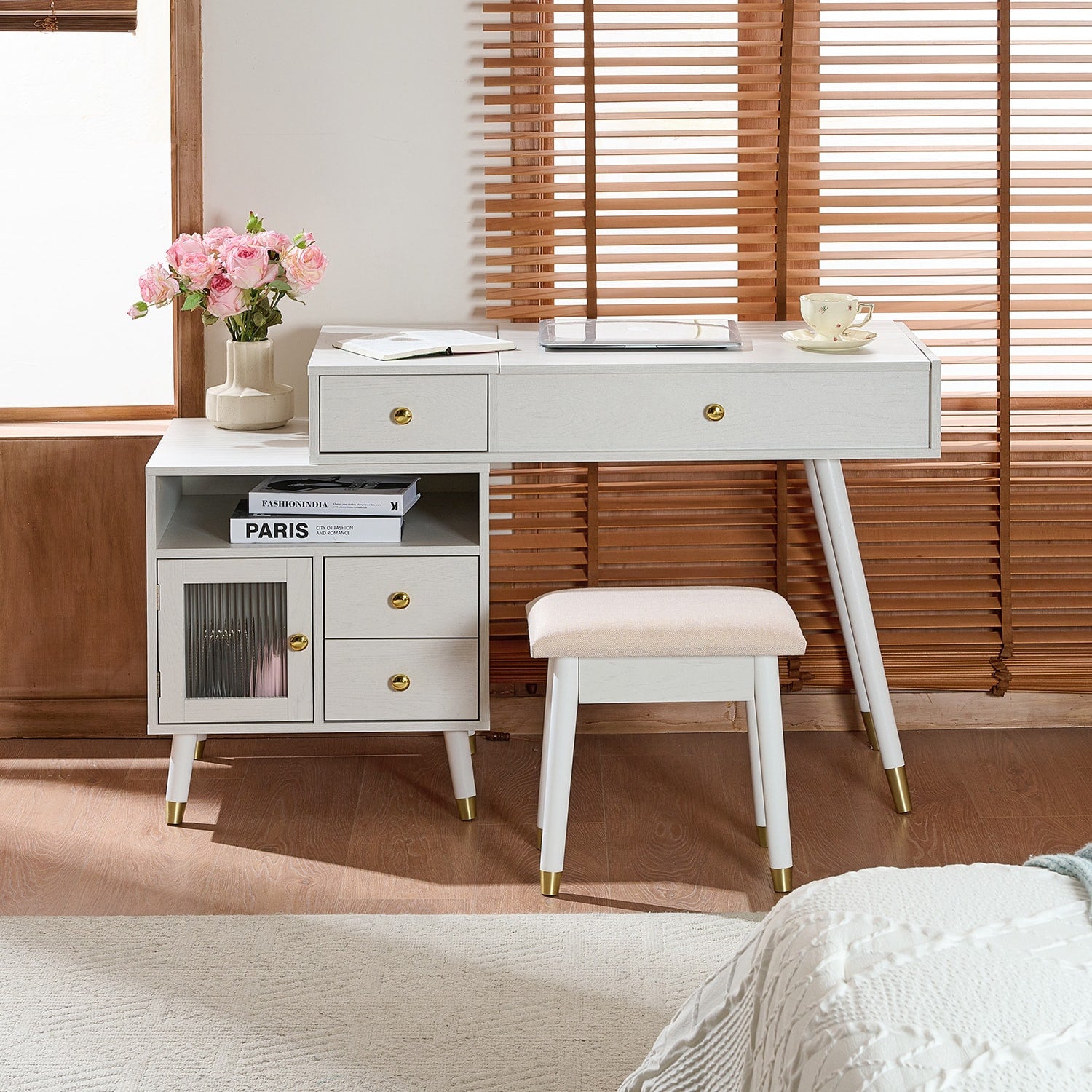 51" White Four Drawer Vanity Table