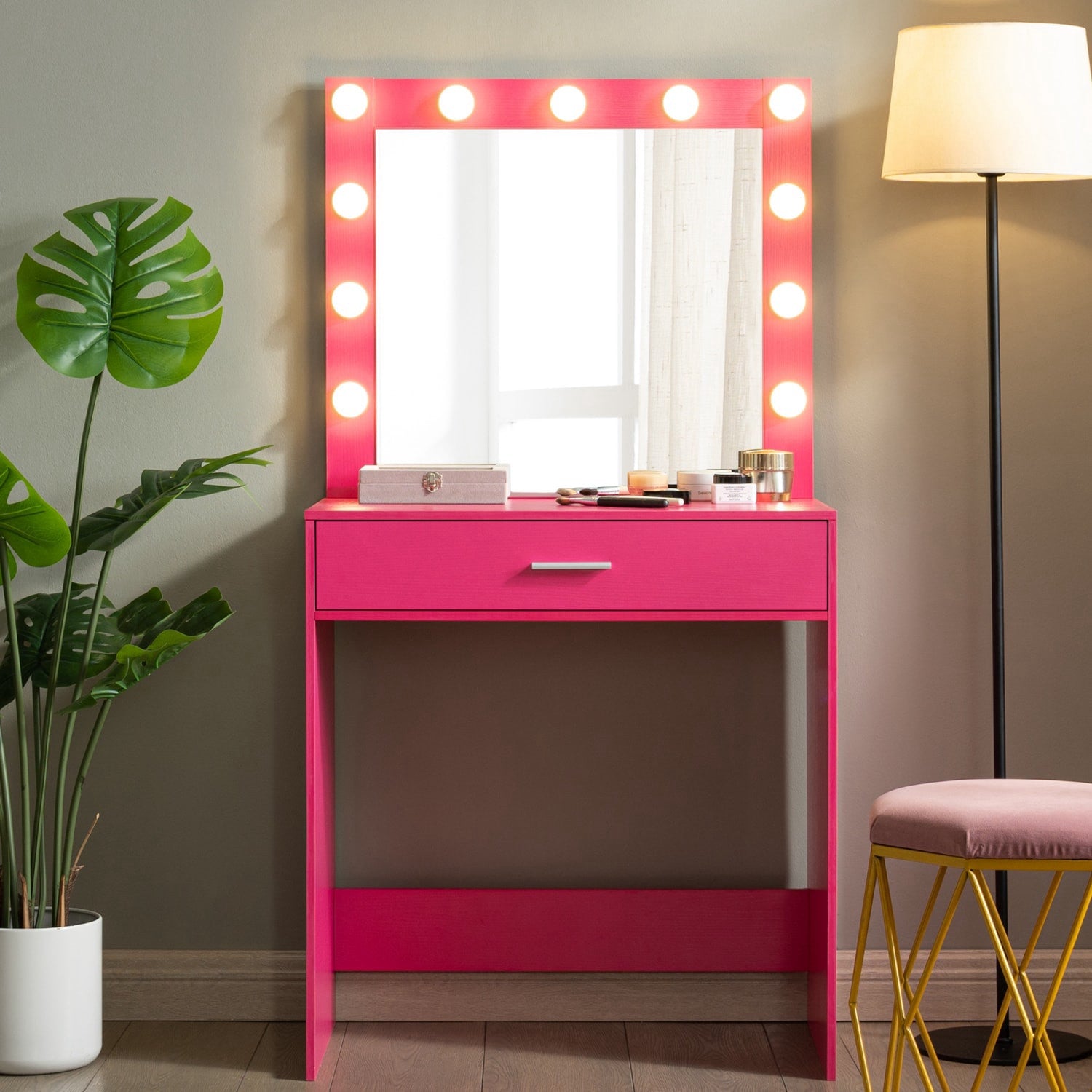 28" Pink Wood Lighted Single Drawer Dresser