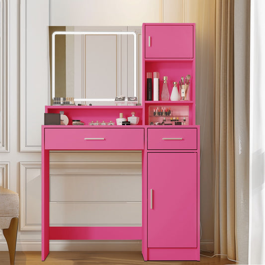 35" Pink Wood Lighted Two Drawer Dresser