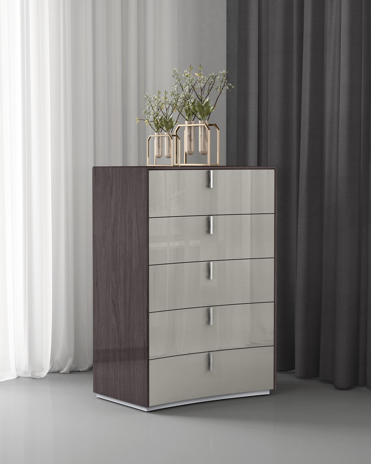31" Brown And Beige Wood Five Drawer Gentlemens Chest