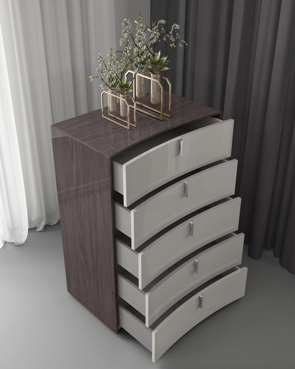 31" Brown And Beige Wood Five Drawer Gentlemens Chest