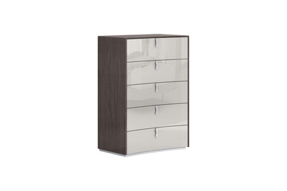 31" Brown And Beige Wood Five Drawer Gentlemens Chest