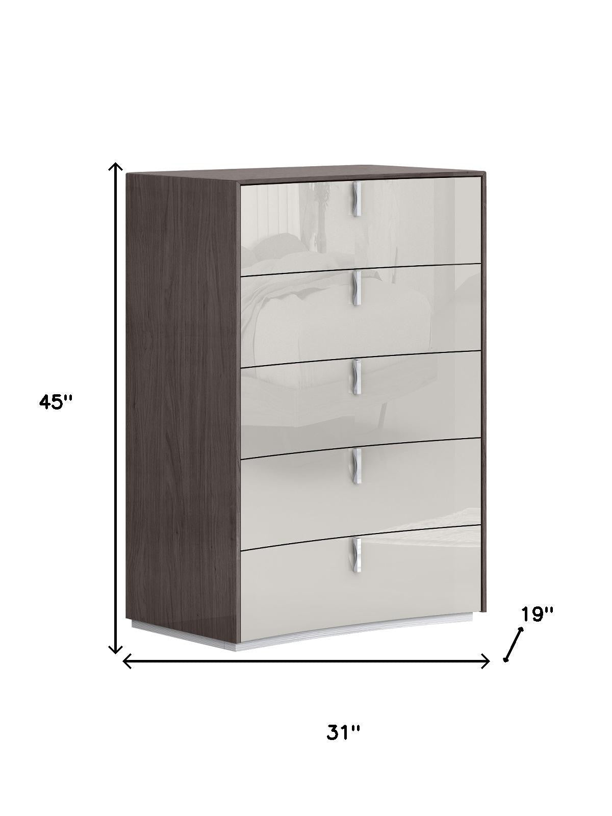31" Brown And Beige Wood Five Drawer Gentlemens Chest
