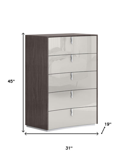 31" Brown And Beige Wood Five Drawer Gentlemens Chest