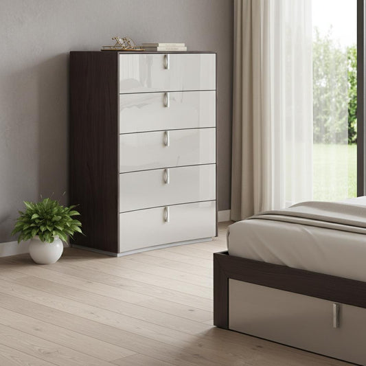 31" Brown And Beige Wood Five Drawer Gentlemens Chest