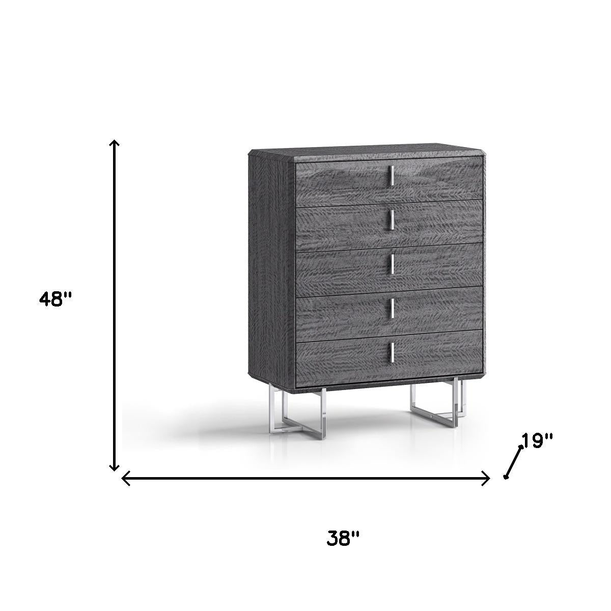 38" Gray Wood Five Drawer Gentlemens Chest