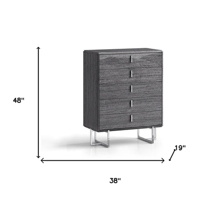 38" Gray Wood Five Drawer Gentlemens Chest