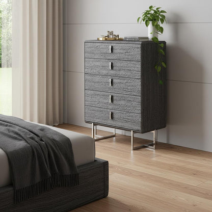 38" Gray Wood Five Drawer Gentlemens Chest