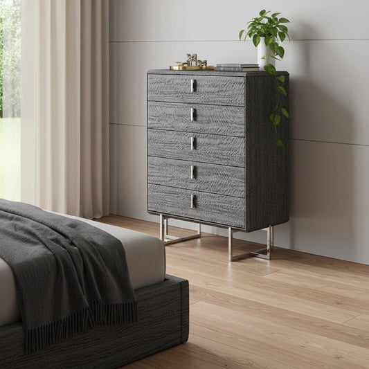 38" Gray Wood Five Drawer Gentlemens Chest