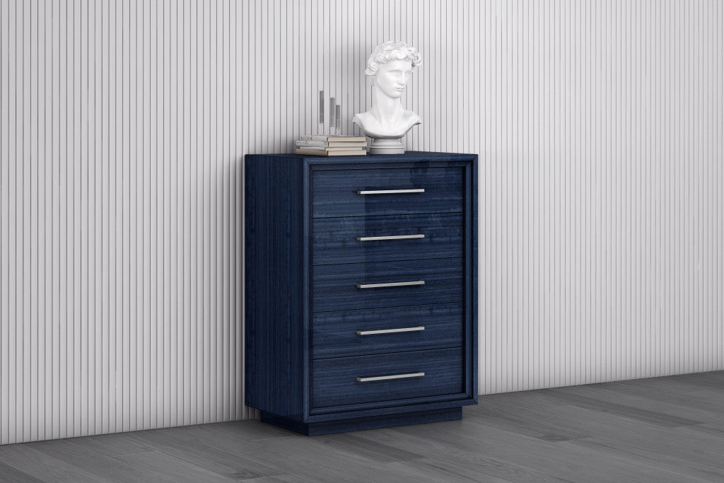 36" Blue Wood Five Drawer Gentlemens Chest