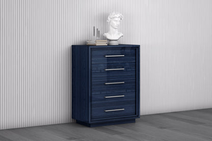 36" Blue Wood Five Drawer Gentlemens Chest