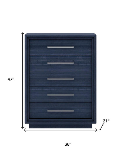 36" Blue Wood Five Drawer Gentlemens Chest
