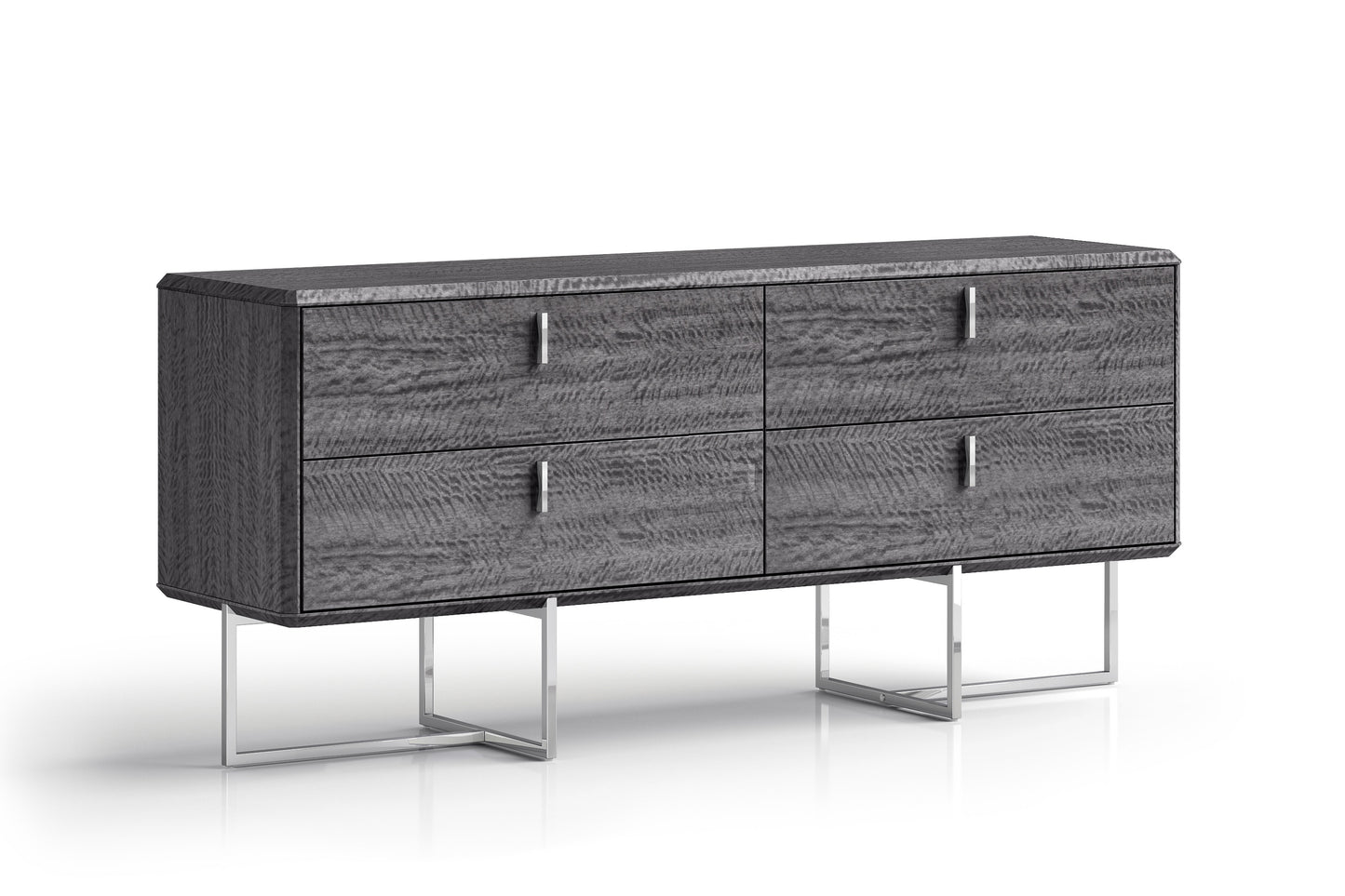 70" Gray Wood Four Drawer Double Dresser