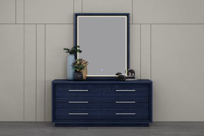 68" Blue Wood Six Drawer Double Dresser
