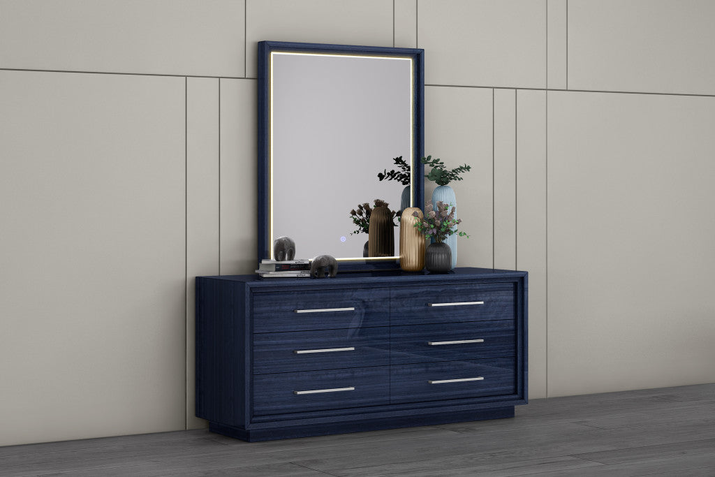 68" Blue Wood Six Drawer Double Dresser