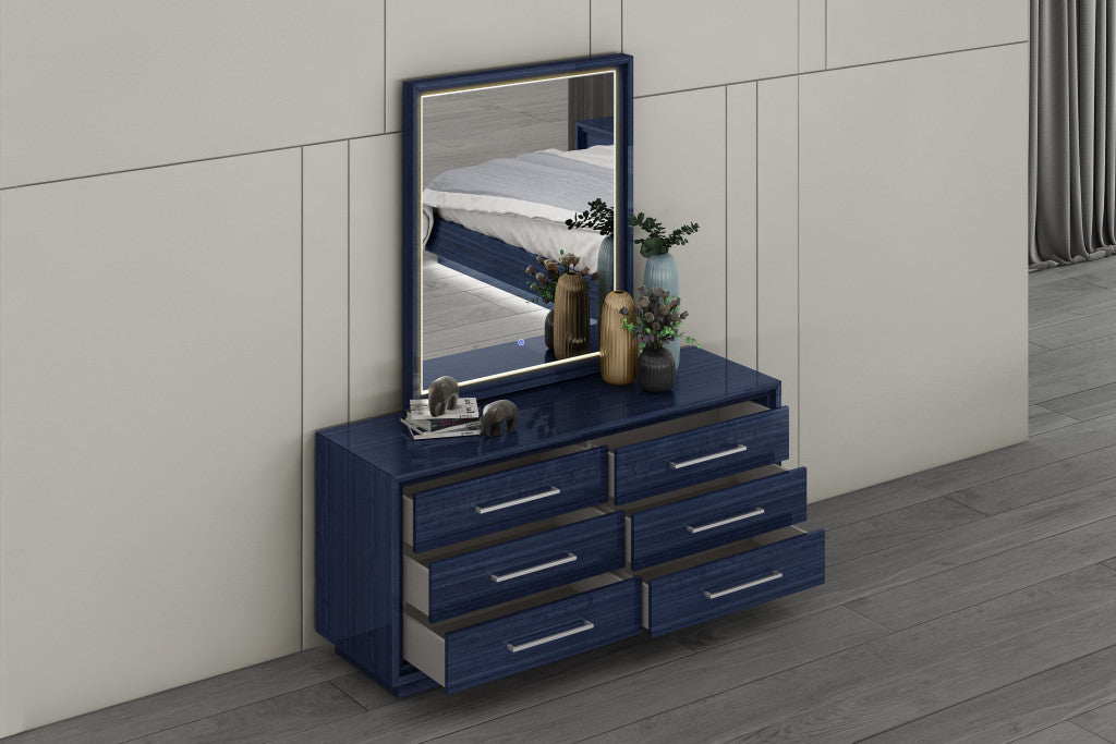 68" Blue Wood Six Drawer Double Dresser
